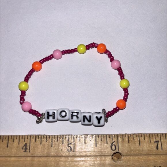 Multicolor “Horny” Bracelet Adult Humor Beaded Handmade Naughty Accessories - Picture 4 of 4